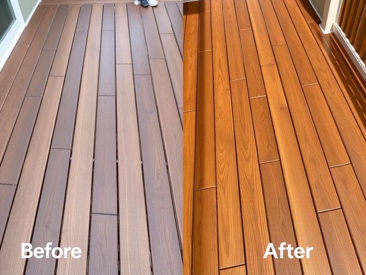 Before and after wood deck cleaning