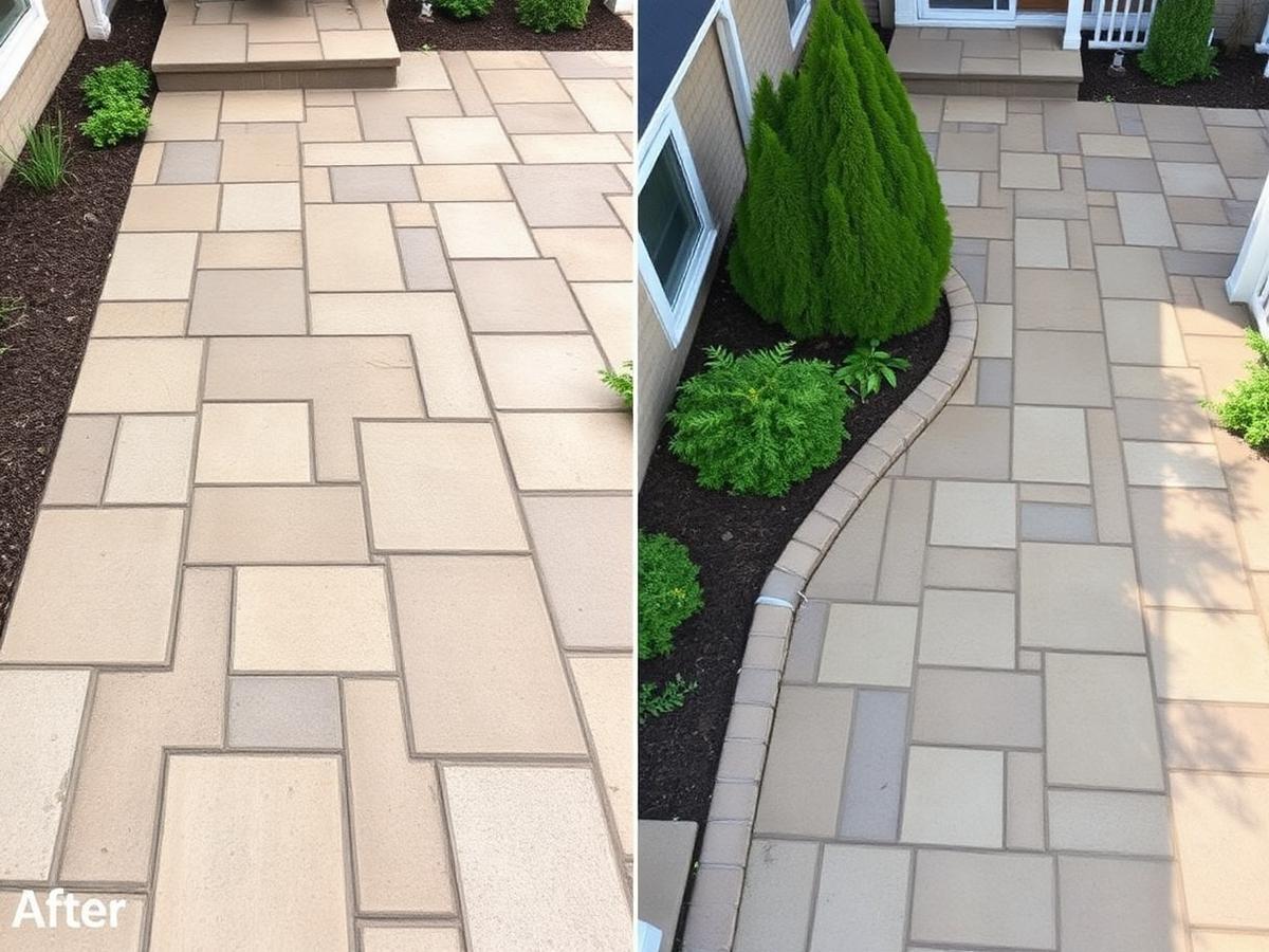 Before and after stone patio cleaning