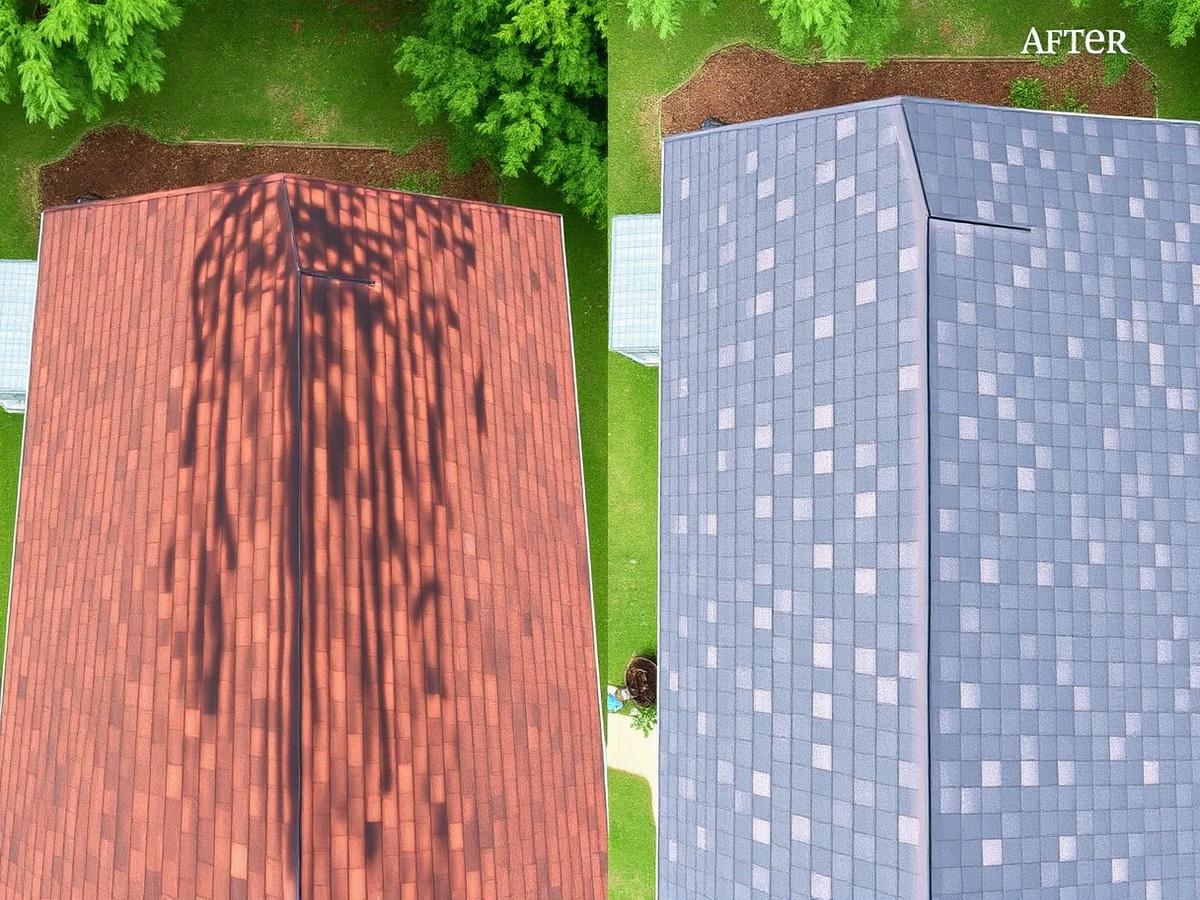 Before and after roof soft wash